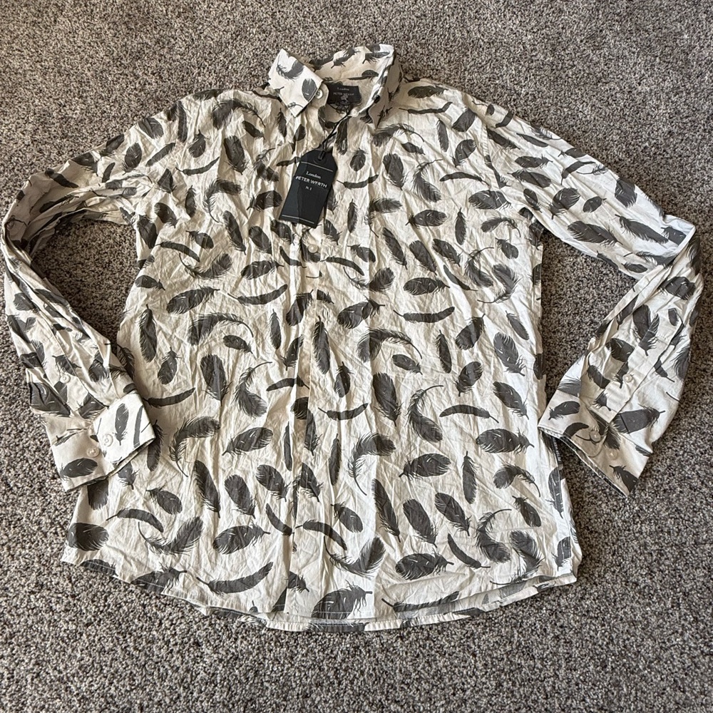 NEW Peter Werth London ELM Long Sleeve Shirt - Small Button Up cream gray